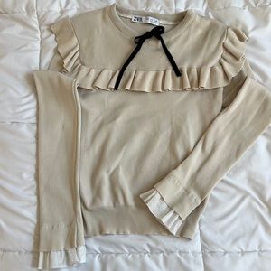 Ribbed Sweater with Bow & Ruffle Detail - Size Medium